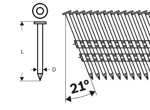 clous tête ronde 21° lisse galvanisé pour GSN 90-21 RK BOSCH